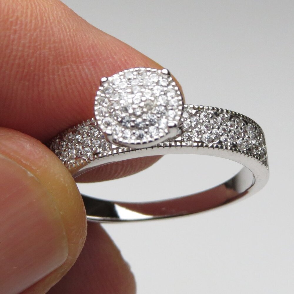 *925 Sterling Silver Diamond Band Engagement Ring